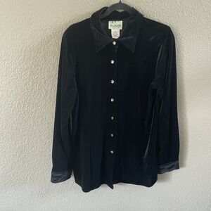 Vtg Quacker Factory Tunic Womens Medium Black Velvet Button Up Whimsigoth Fairy